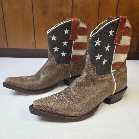 Roper Brown Ankle Boots with Rustic Western Patriotic Charm - Picture 1 of 11